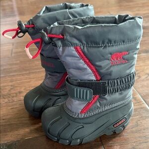 Sorel Charcoal and Crimson Snow Boots
